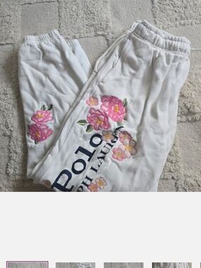 Polo by Ralph Lauren White Sweatpants with Pink Floral Embroidery